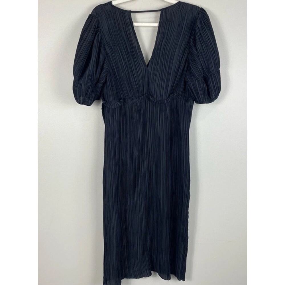 Anthropologie V-Neck Pleated Slim Midi Dress Womens S Black Open Back Cut Out - Picture 5 of 8